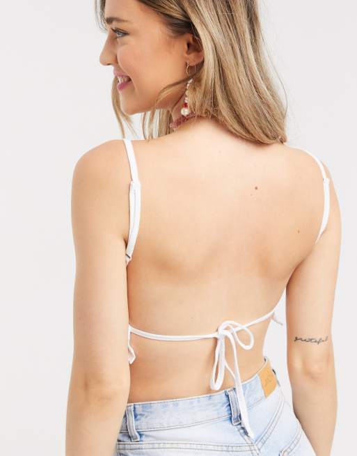 ASOS DESIGN short sleeve backless crop top in stretch satin in