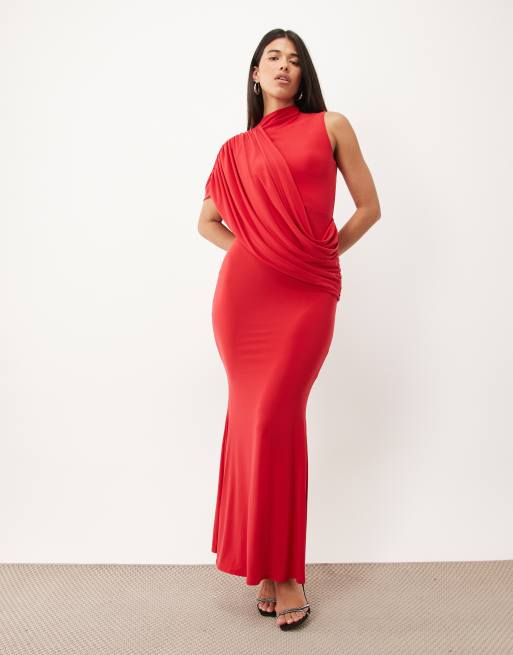 ASOS DESIGN backless drape sleeveless maxi dress in red, 2 of 4