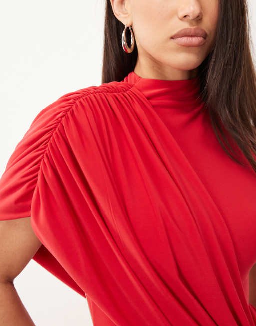 ASOS DESIGN backless drape sleeveless maxi dress in red, 3 of 4