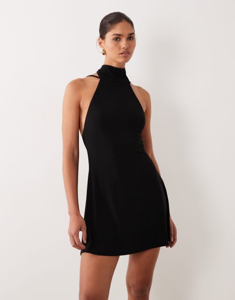 ASOS DESIGN backless flippy mini dress with scarf detail in black - view 1