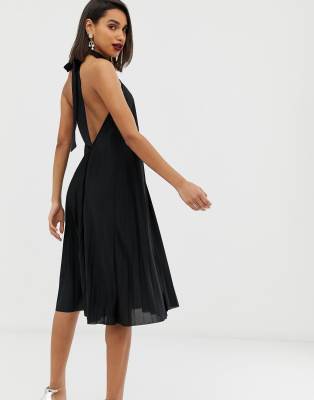 black backless midi dress