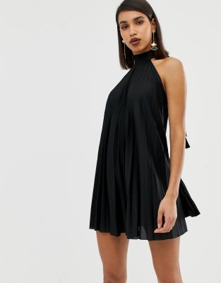 black halter mini dress