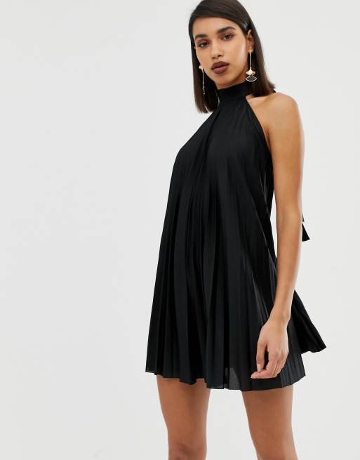 ASOS DESIGN backless halter pleated mini dress