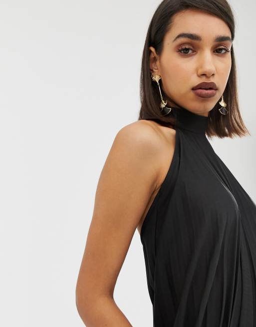 ASOS Backless Halter Pleated Midi Dress-black