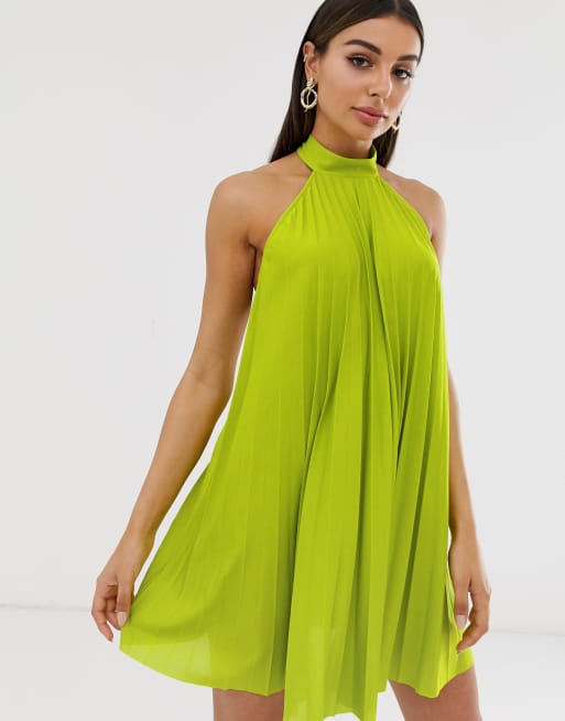 Asos Design Backless Halter Pleated Mini Dress Asos