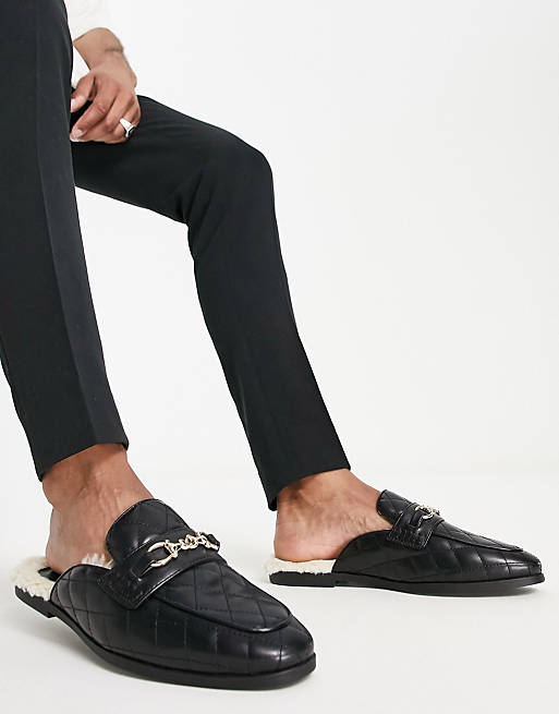 ASOS DESIGN backless loafers mule with quilting detail in black faux leather