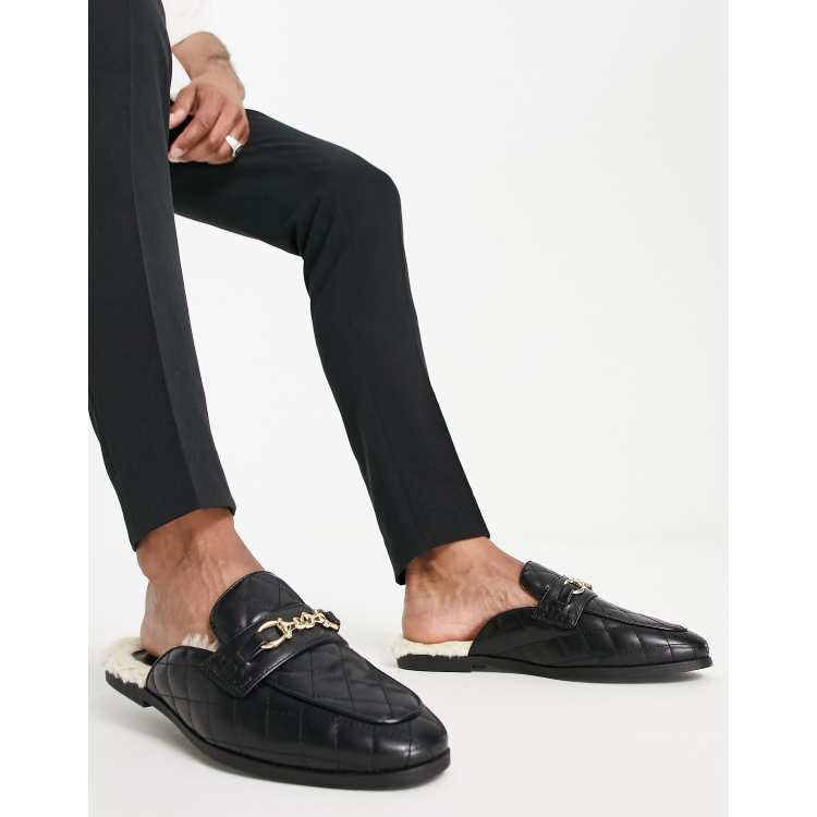 ASOS DESIGN backless loafers mule with quilting detail in black