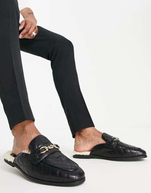 CLOSED BACK LEATHER CHAIN LOAFERS in black