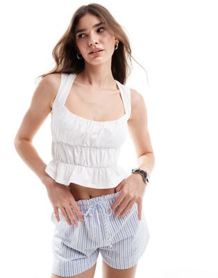 Asos Design Backless Milkmaid Top With Cap Sleeves In White