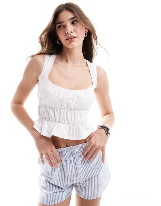 FhyzicsShops DESIGN backless milkmaid top with cap heat sleeves in white