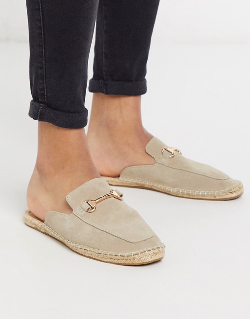 ASOS DESIGN backless mule espadrilles in stone with snaffle