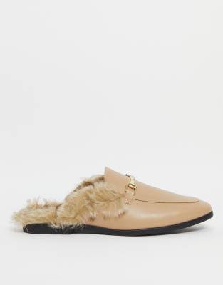 fur backless mules