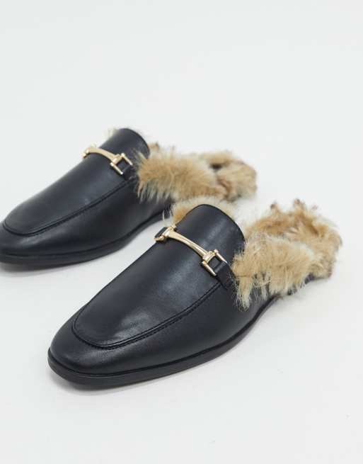 Faux leather sale fur backless mules