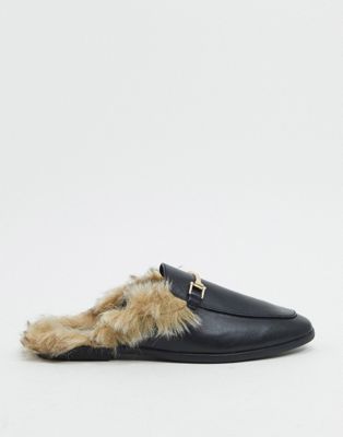 backless mules with fur