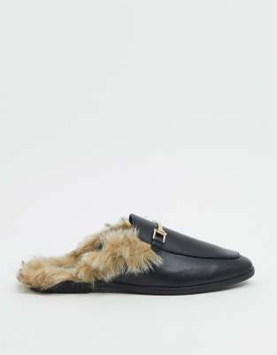 backless mules with fur