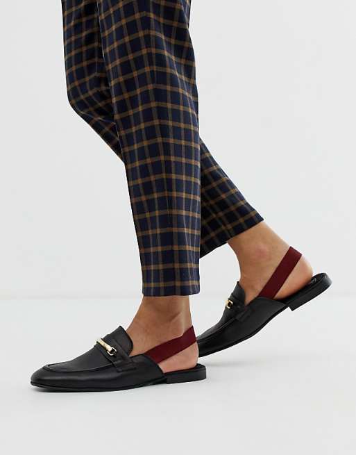 ASOS DESIGN backless mule loafer in black leather with elastic detail | ASOS
