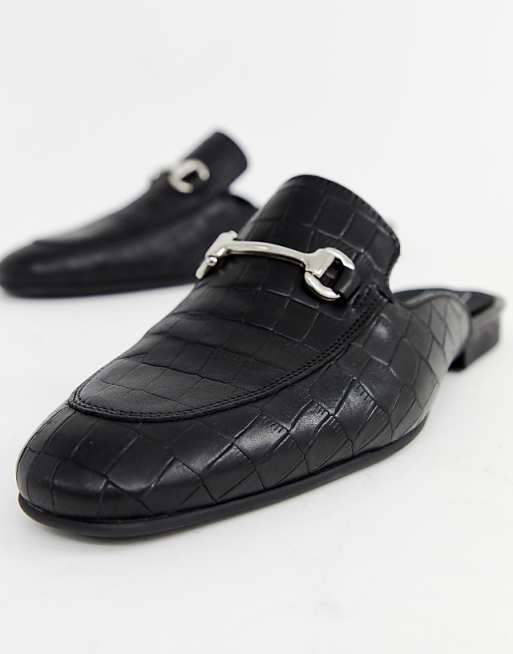 ASOS DESIGN backless mule loafer in black leather with snaffle | ASOS