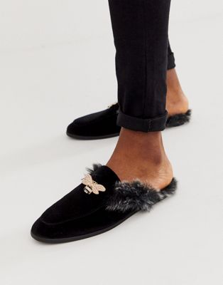 faux fur slip on loafers
