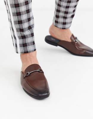 Asos Design Backless Mule Loafer In Brown Faux Leather With Snaffle Detail Modesens 0949