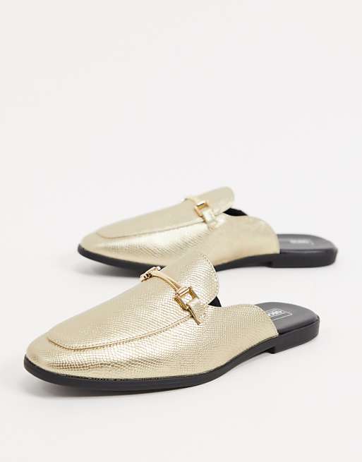 ASOS DESIGN backless mule loafer in gold snake in faux leather | ASOS