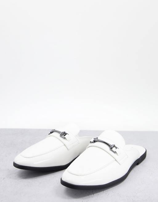 ASOS DESIGN backless mule loafer in white faux leather | ASOS