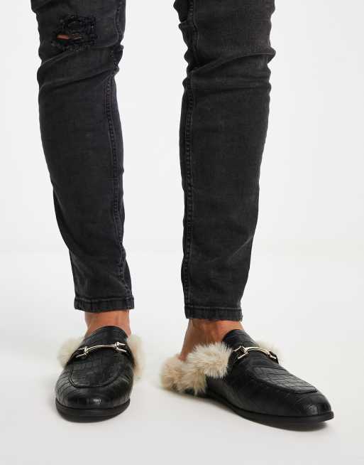 Faux fur hot sale loafer mules