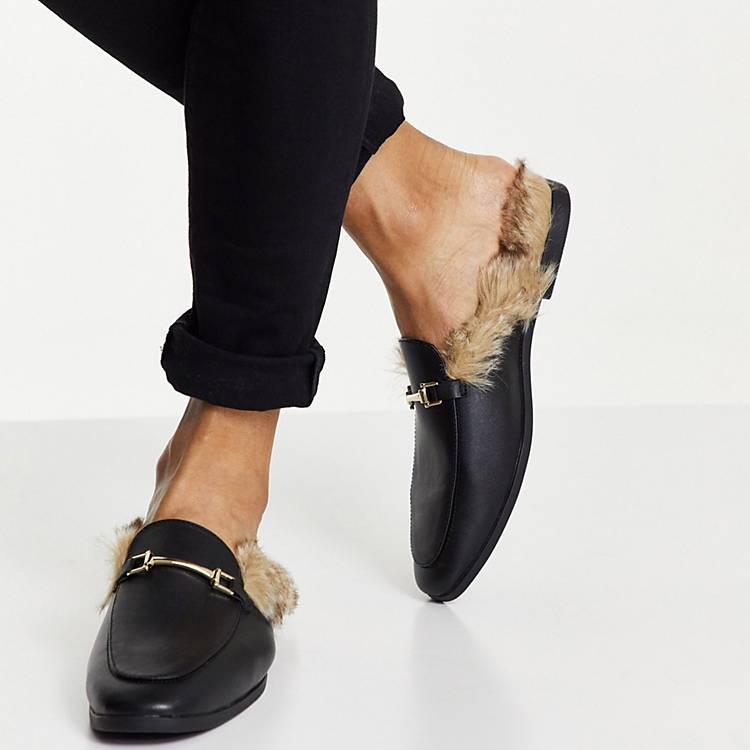 ASOS DESIGN backless mule loafers in black faux leather with faux