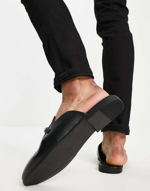 ASOS DESIGN backless mule loafers in black faux leather