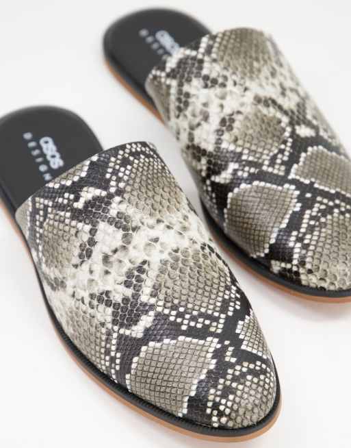 ASOS DESIGN backless mule loafers in snake faux leather
