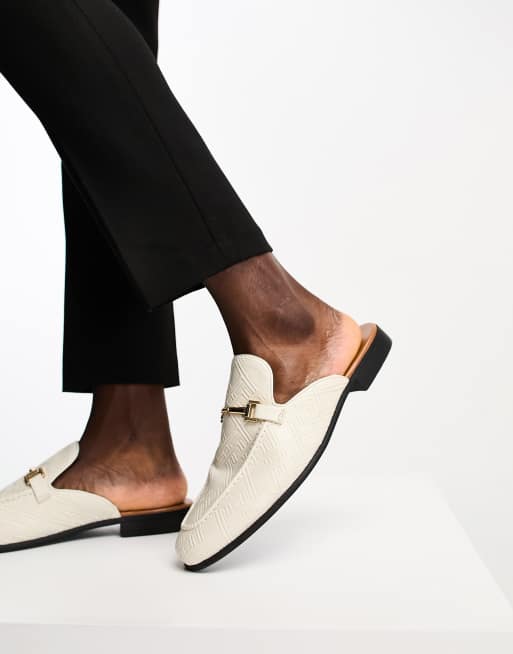 ASOS DESIGN backless mule loafers in stone faux leather with embossing  detail