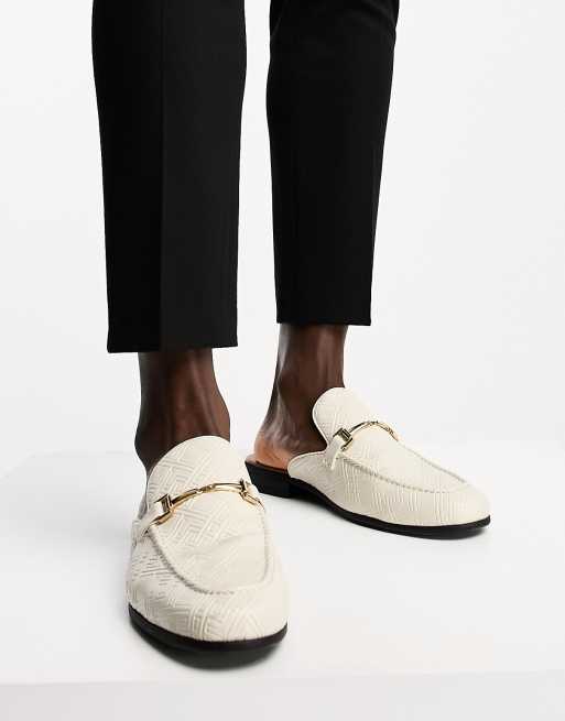 ASOS DESIGN backless mule loafers in stone faux leather with embossing  detail