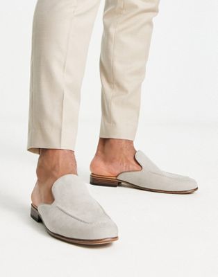 ASOS DESIGN backless mule loafers in stone faux suede with natural sole