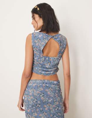 Asos Design Backless Ruched Drape Top In Multi
