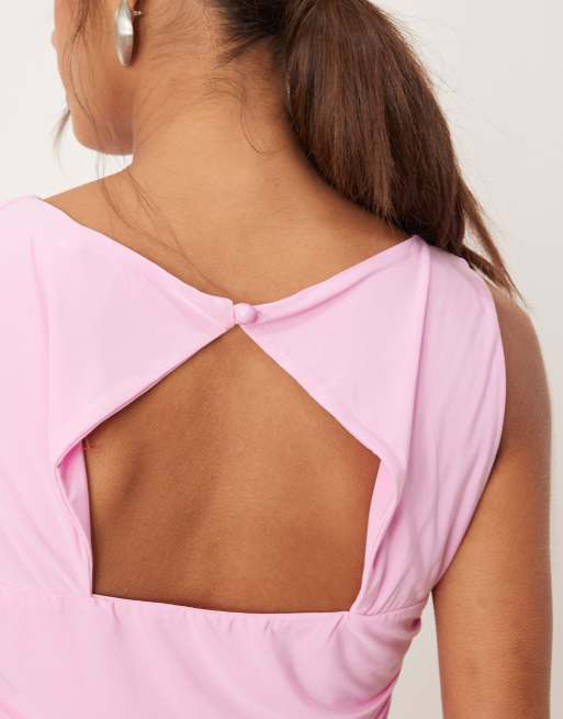 ASOS DESIGN backless ruched drape top in pink - part of a set, 3 of 4