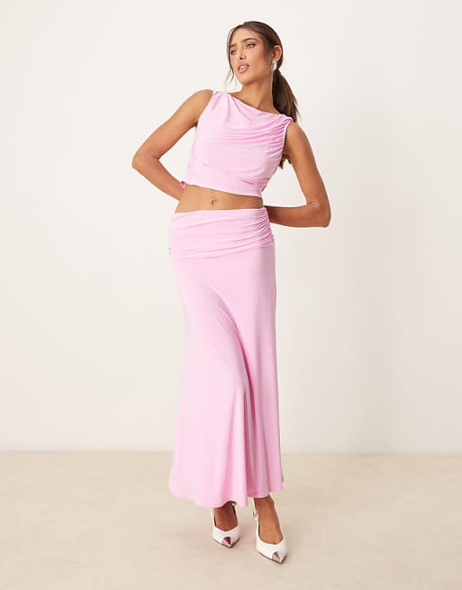 Pink Set Ruched Top with Flowy Skirt Pink Set Ruched Top with Flowy Skirt