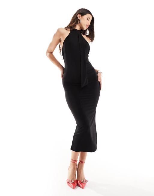 Asos black backless dress hotsell