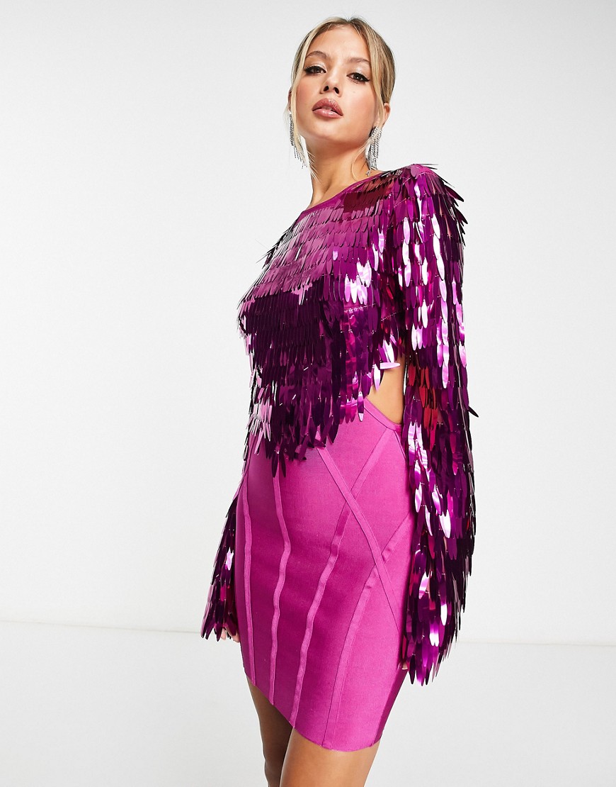ASOS DESIGN backless sequin top bandage mini dress in magenta-Pink