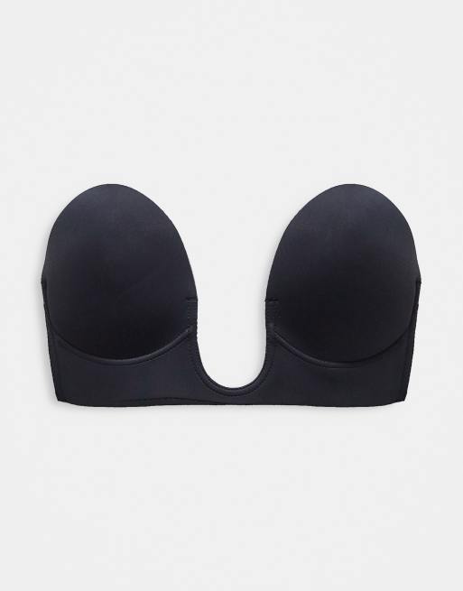 ASOS DESIGN backless strapless plunge bra with stick on wing in black