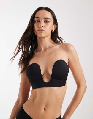 Asos Design Backless Strapless Plunge Bra With Stick On Wing In Black