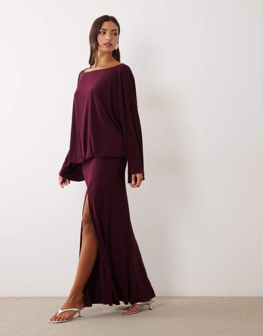 ASOS DESIGN backless wide sleeve maxi dress in burgundy, 4 of 4
