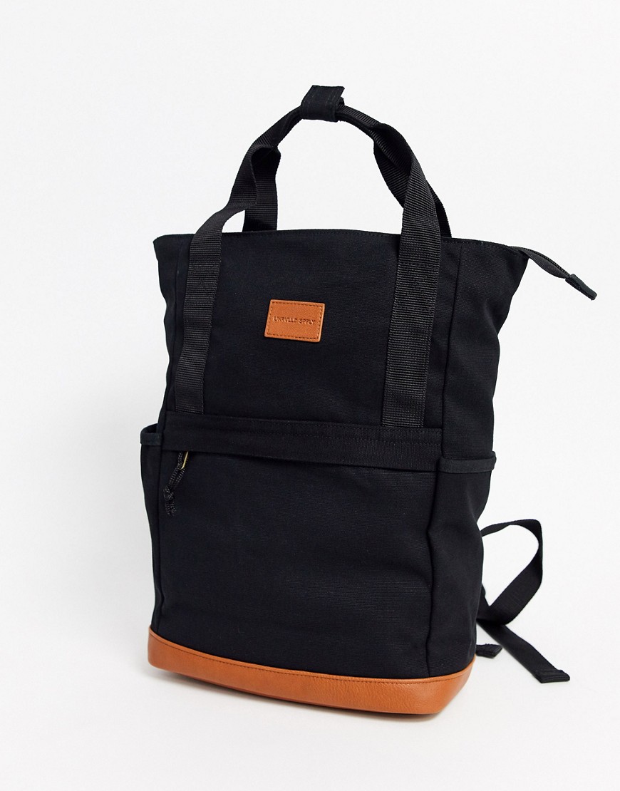 ASOS DESIGN backpack in black and tan with grab handle and branded patch-Multi