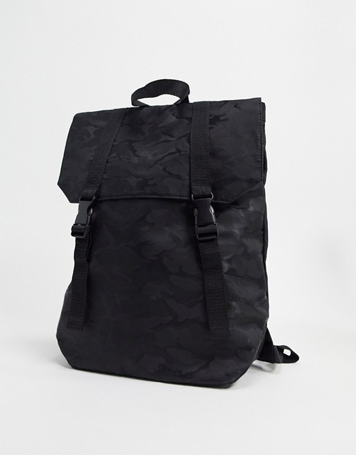 ASOS DESIGN backpack in black camo with double straps