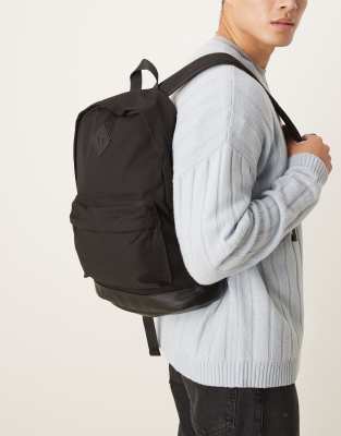 Asos Design Backpack In Black Canvas And Faux Leather