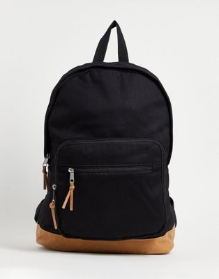 ASOS DESIGN backpack in black canvas with contrast faux suede base panel