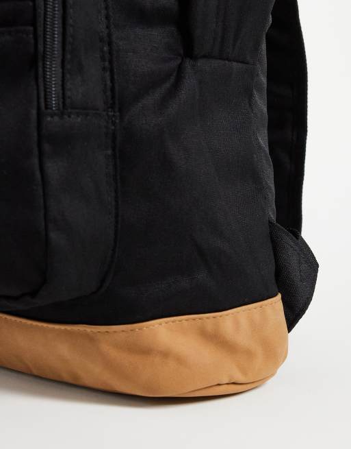 ASOS DESIGN canvas backpack with faux leather base in black