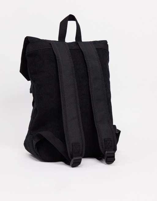 asos mini corduroy backpack ASOS DESIGN backpack in black corduroy with faux leather base