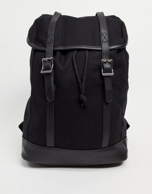 ASOS DESIGN backpack in black faux leather and suede with double straps ...