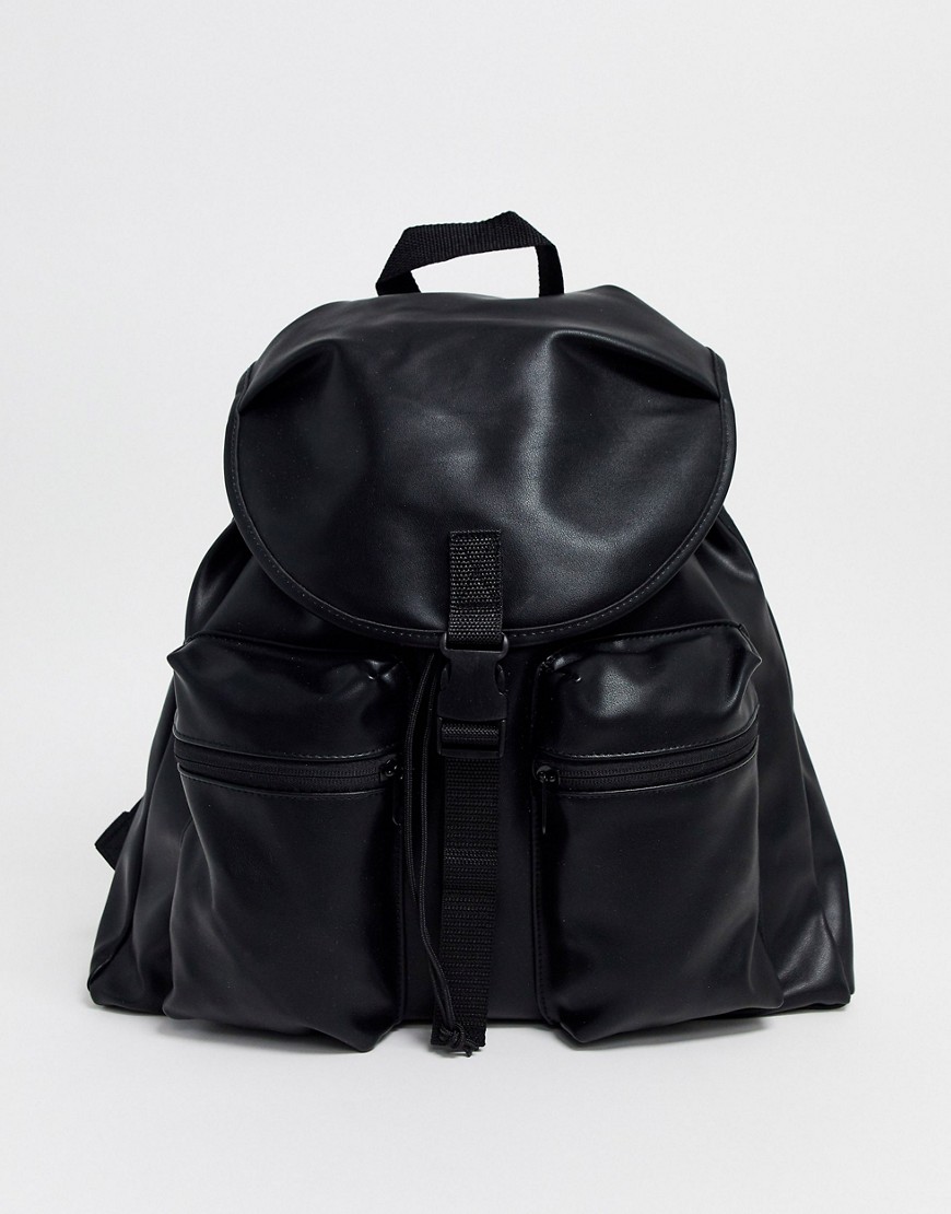 ASOS DESIGN backpack in black faux leather with front pockets