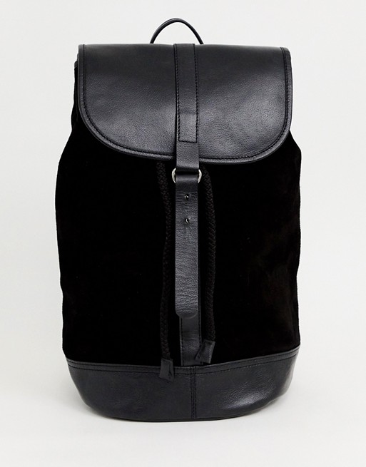 ASOS DESIGN backpack in black leather and suede | ASOS