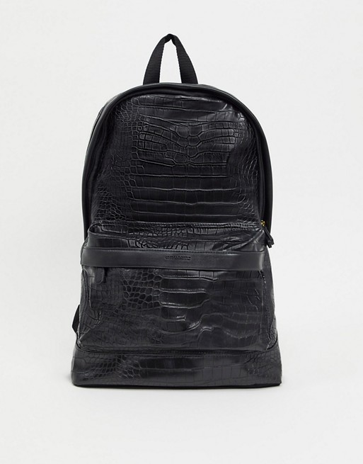 ASOS DESIGN backpack in black faux croc